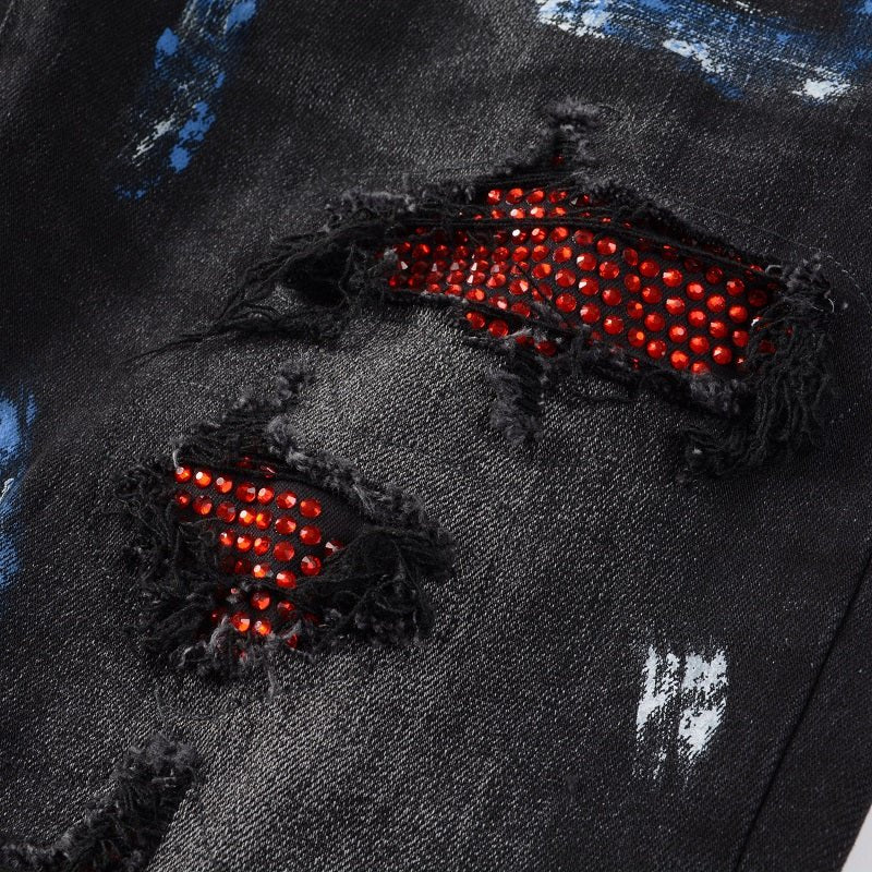 Amiri Paint Diamonds Schwarze Luxus Jeans Herren Denim Streetstyle Hosen