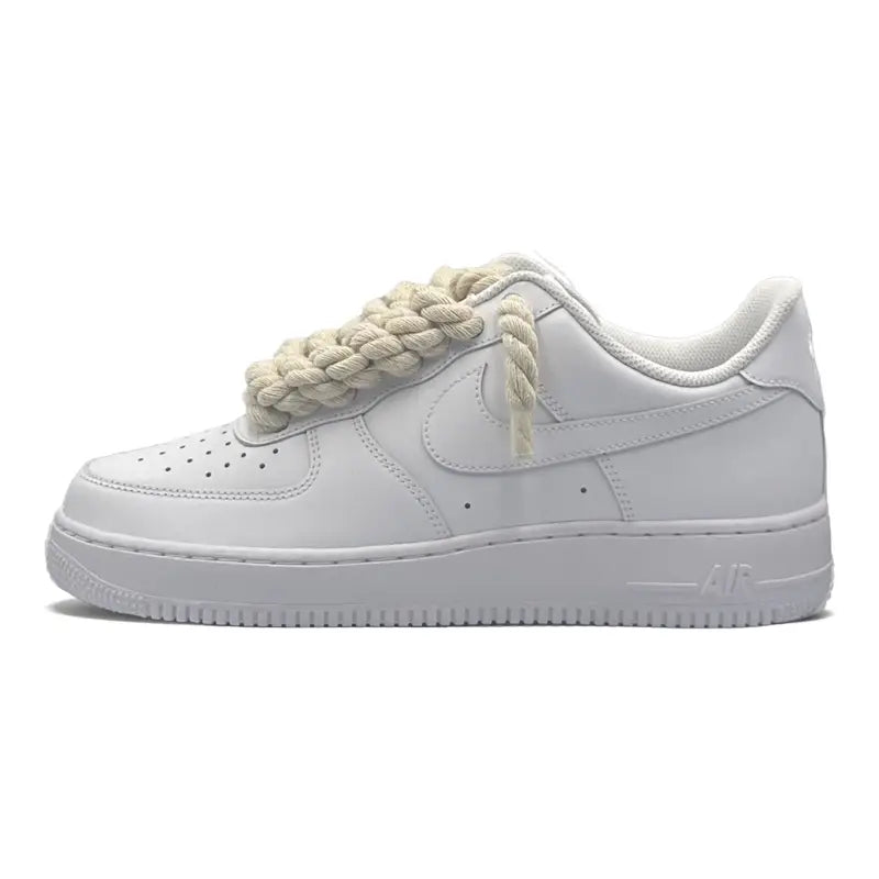 Nike Air Force 1 Weiße Beige Seil Schnürsenkel Premium Damen Herren Sneaker