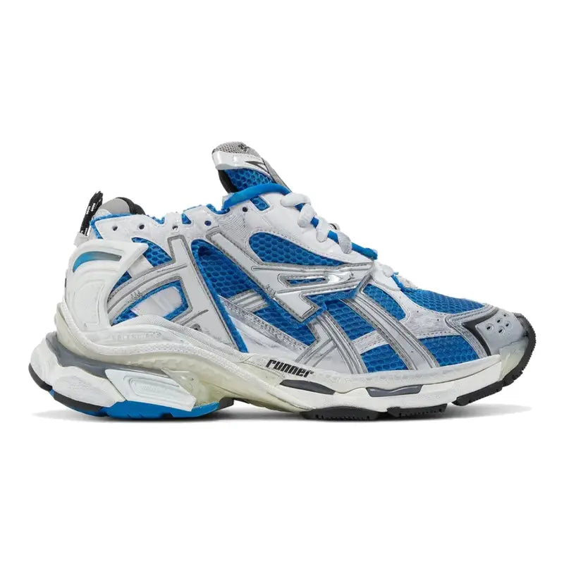 Balenciaga Runner Blue Herren Sneaker: Mesh-Nylon, Used-Look, Komfortabler Sport-Chic