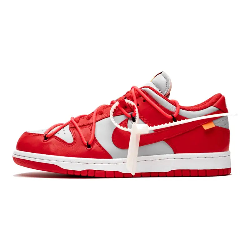 Exklusiver Nike Dunk Low Off-White University Red Sneaker Herrenschuh mit Doppel-Schnürsystem