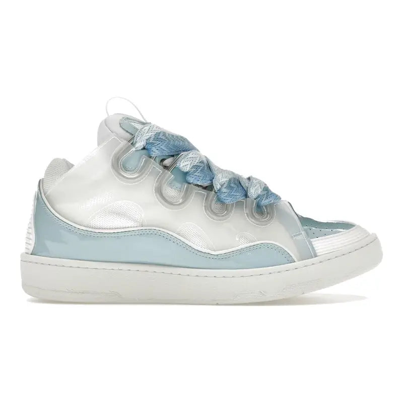 Lanvin Low-Top Sneaker aus Kalbsleder: Weiß, Hellblau, Perforiert, Luxuriös & Bequem