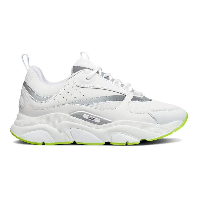 Dior B22 Weiß Silber Fluo Grün Sneaker: Luxuriöser Retro-Laufschuh aus Mesh & Leder