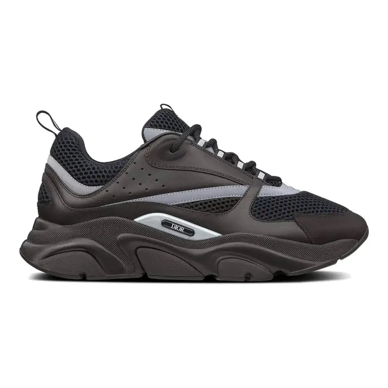 Dior B22 Schwarze Kalbsleder-Sneaker: Luxuriöse Retro-Laufschuhe mit Mesh-Design