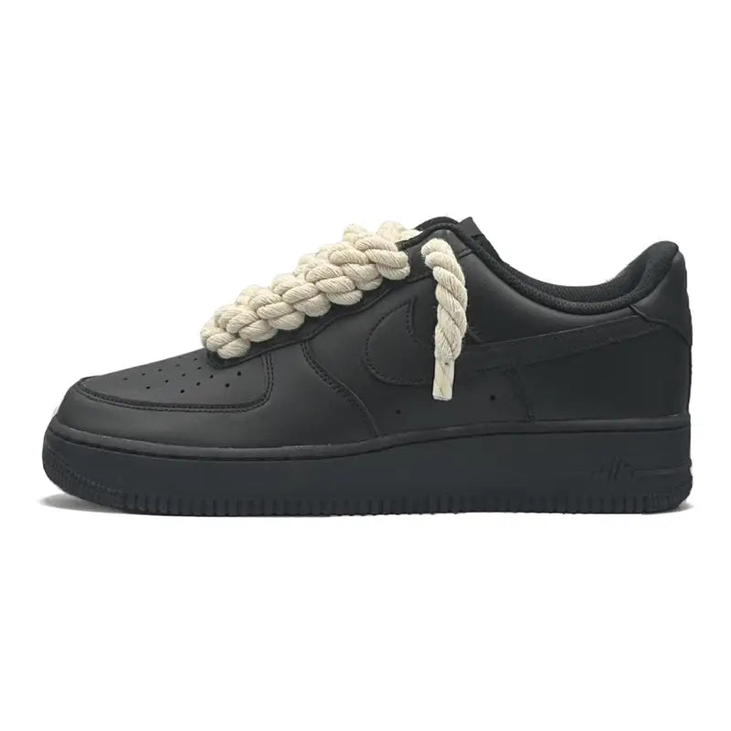 Stilvolle Nike Air Force 1 Black Beige Seil Schnürsenkel Premium Sneaker