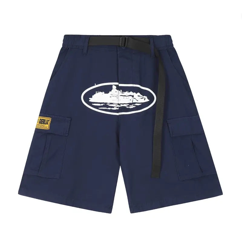 Corteiz Cargo Shorts Blau Herren Streetwear Bequeme Baumwollmischung Kurze Hose